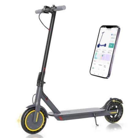 Electric Scooter – 8.5″ Solid Tires, 350W Motor, Up to 19 MPH and 20/23 Miles Long-Range Portable Foldable Commuting Scooter for Adults with Double Braking System and App