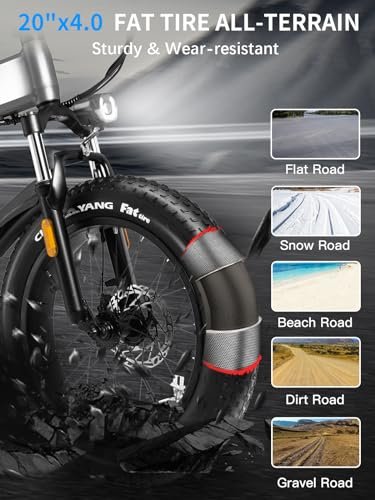 Electric Bike for Adults 1200W Peak Motor 30MPH 60 Miles 48V 15AH (720WH) Battery Folding Electric Bike 20 Inch Fat Tire Ebike Foldable Ebikes for Adults Electric Bicycle with UL 2849 Certified - Image 4