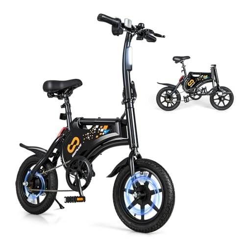 Goplus Electric Bike for Adults, 14” Folding Electric Bicycle w/ 350W Motor, 36V Battery, Twist Throttle, Adjustable Saddle, Waterproof City Cruiser Mini E-Bike with Cruise Control, 90% Pre-Assembled