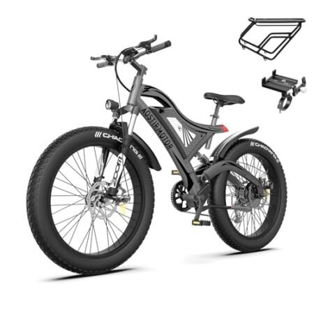 aostirmotor 750W Electric Bike for Adults 26″×4″ Fat Tire Electric Bike 48V 15AH Adult Electric Bicycles, Full Suspension 28MPH E Bike for Adults, Shimano 7 Speed Electric Mountain Bike