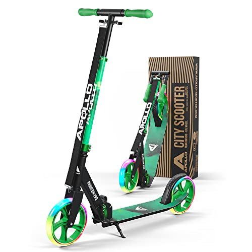 Apollo Adult Scooter – Folding Kick Scooter for Teens and Adults Weighing up to 220 lbs. Foldable, with Big Wheels (XXL), and an LED Light-Up Wheel Option