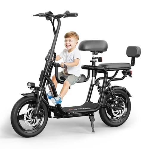 Electric Scooter with Seats for Adults Power by 500W Motor 800W Peak, E Bike with 14″ Pneumatic Tire and 20 Miles Range&17.5Mph, Electric Bicycle for Women/Man Black Pro