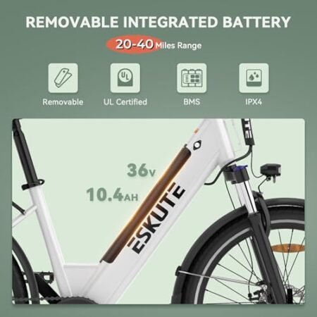 ESKUTE Electric Bike for Adults – 500W Peak Motor C100 City Commuter EBike 26 inch Removable Battery Up to 40Miles Range LCD Display 7 Speed Gears and Front Suspension
