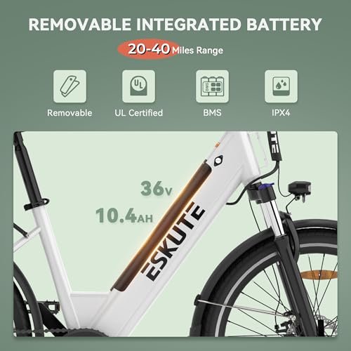 ESKUTE Electric Bike for Adults – 500W Peak Motor C100 City Commuter EBike 26 inch Removable Battery Up to 40Miles Range LCD Display 7 Speed Gears and Front Suspension