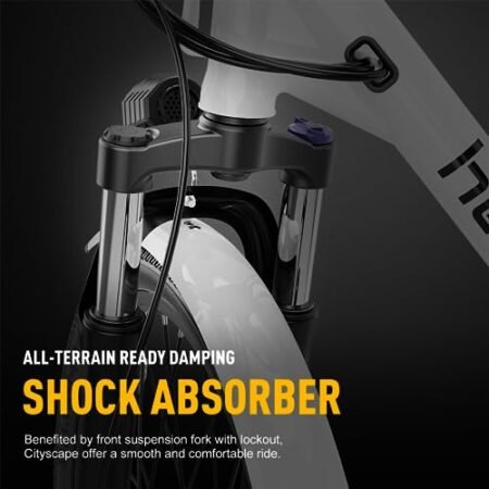 Heybike Cityscape Electric Bike 350W(Peak 500W) Electric City Cruiser Bicycle Up to 40 Miles 23MPH Removable Battery, 7-Speed and Dual Shock Absorber, 26″ Electric Commuter Bike for Adults