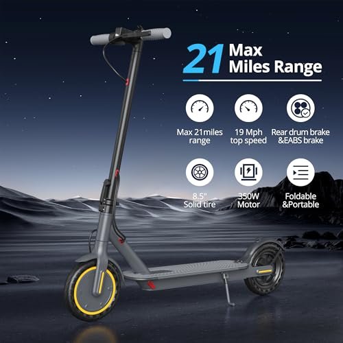 Electric Scooter – 8.5″ Solid Tires, 350W Motor, Up to 19 MPH and 20/23 Miles Long-Range Portable Foldable Commuting Scooter for Adults with Double Braking System and App - Image 6