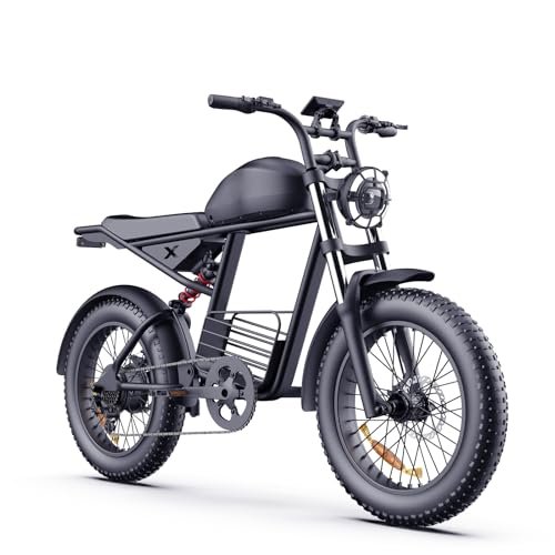 1500W Ebike 48v 20ah with Removable Battery 75Miles 32Mph Fast Electric Bike 20 Inch Fat Tire Electric Bike for Adults 2 Person Saddle Retro Motorcycle Design Bike Electric (Black) - Image 6