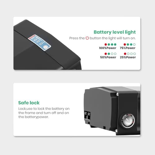 48V 20.8Ah Rear Rack Ebike Battery for Max 1500W Electric Bicycle Battery Black Luggage Rack 500W 1000W 1500W E-Bikes (Only Black Battery) with USB