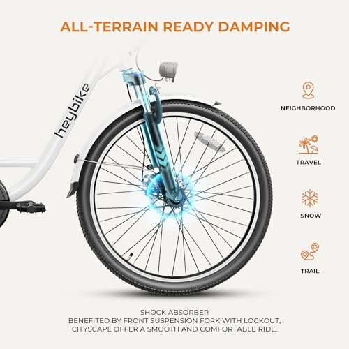 Heybike Cityscape Electric Bike for Adults with 350W Motor Peak 500W, 23mph Max Speed, 26″ Electric Commuter Bike with UL Certified 360WH Removable Battery up to 40 Miles,7-Speed and Front Suspension - Image 7