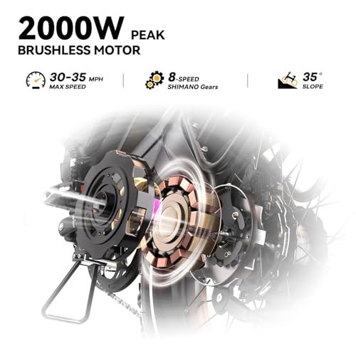 Electric Bike for Adults with Peak 2000W Brushless Motor,100Miles 35MPH All-Terrain Foldable Electric Bike with 48V30A Removable Battery,8-Speed ebike,20″x4.0 Tires and Dual Suspension Bicycles - Image 6