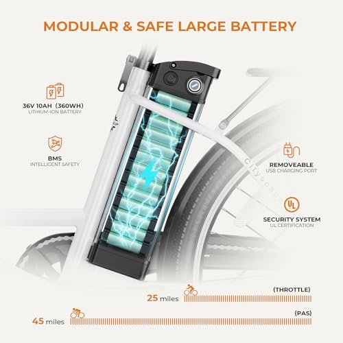 Heybike Cityscape Electric Bike for Adults with 350W Motor Peak 500W, 23mph Max Speed, 26″ Electric Commuter Bike with UL Certified 360WH Removable Battery up to 40 Miles,7-Speed and Front Suspension - Image 5