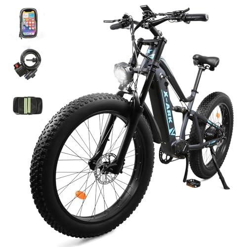 1000W Adult Electric Mountain Bike, 26 “Adult Electric Bicycle 48V 16AH, 7-Speed Fat Tire Electric Bicycle, Detachable Battery, All Terrain, Blue