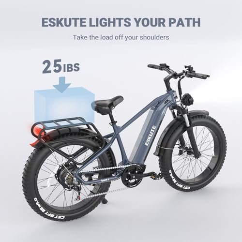 ESKUTE E Bikes for Adults Electric 750W (1500W Peak) Power, Spark X Electric Bicycles 48V 20AH Battery 26 Fat Tire Electric Bike 28Mph 70 Miles Range 7 Speed Hydraulic Disc Brakes - Image 5