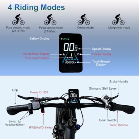 Electric Bike for Adults, NexusRider 2000W Dual Motor 35 MPH 48V 22.4Ah 7 Speed 26″ Fat Tire MTB, Switchable RWD/AWD Ebike, Hydraulic Brakes, Full Suspension