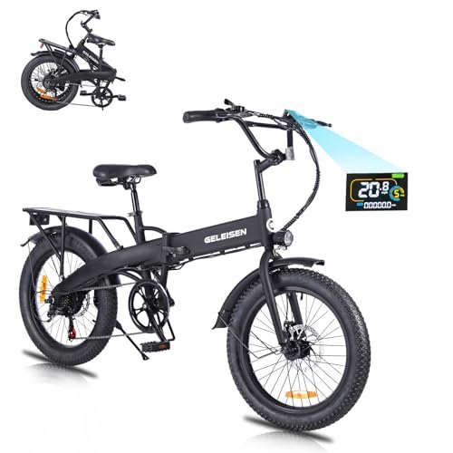 Folding Electric Bike for Adults, 20″×3.0 Fat Tire Electric Bicycle, 280.8Wh Battery Ebike, 20MPH Electric Cargo Bike with LCD Color Display & 6 Speed Gears (Fits for 5’0″+)