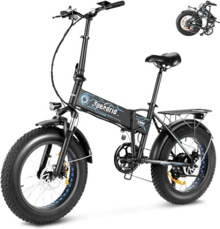 ANCHEER Folding Electric Bike for Adults, Electric Bicycle with 500W Brushless Motor(Peak 800W), 48V/499Wh Hidden Battery, Up to 55 Miles, 20″*4.0 Fat Tire Ebike, 7 Speed Gear