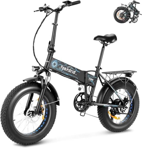 ANCHEER Folding Electric Bike for Adults, Electric Bicycle with 500W Brushless Motor(Peak 800W), 48V/499Wh Hidden Battery, Up to 55 Miles, 20″*4.0 Fat Tire Ebike, 7 Speed Gear