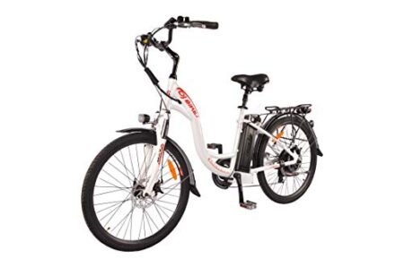 DJ City Bike 750W 48V 13Ah Step-Thru Power Electric Bicycle, Pearl White, LED Bike Light, Fork Suspension and Shimano Gear