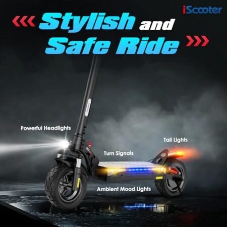 iScooter iX3 Electric Scooter,10″ Off Road Pneumatic Tires,800W Motor E-Scooter Up to 25 Miles Range, Top Speed 24MPH, Adjustable Handlebar Height, Folding Commuting Electric Scooter for Adults