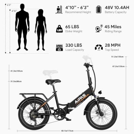 A2 Folding Electric Bike, 20” Fat Tire Electric Bike with 750W Motor, 48V Removable Battery, 28MPH Max Speed, 45 Mile Range, Step-Through Frame and 7-Speed,2PCS
