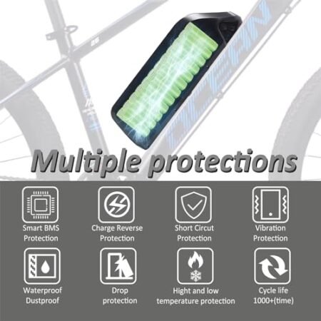 Ebike Battery 36V, 20Ah /15Ah/ 10Ah, Lithium Battery for 200-2000W Motor, Electric Bicycle Lithium-Ion Battery, Led Indicator Light, Safe Lock, with Charger 5 Pin (36V-20AH)