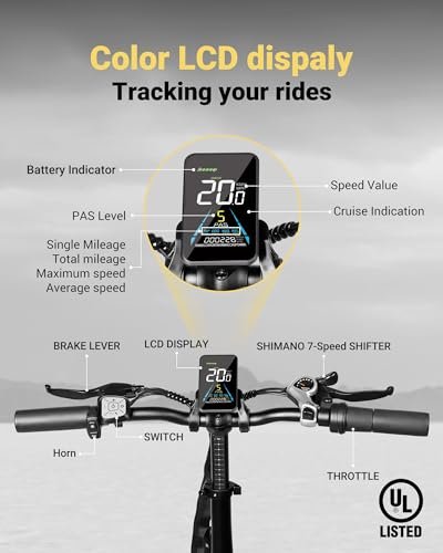Fat Tire Folding Electric Bike, 48V & 10.4AH Lithium Removable Battery,Peak 720W Brushless Motor, 20Mph Electric Bicycles,7-Speed&Front Suspension,Step-Through ebike with Large LCD Display - Image 3