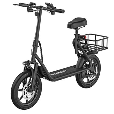 H3 Electric Scooter with Seat, 750W Peak Motor, 14” Pneumatic Tires, Top Speed 22 mph, Max 27 Miles Ranges, Foldable E-Scooter with Front Suspension, Back Basket, Phone Holder