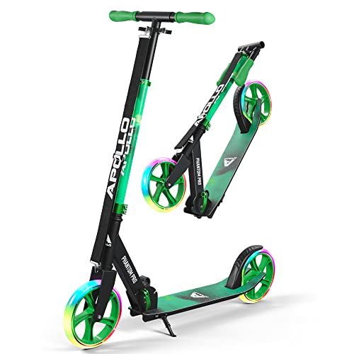 Apollo Adult Scooter – Folding Kick Scooter for Teens and Adults Weighing up to 220 lbs. Foldable, with Big Wheels (XXL), and an LED Light-Up Wheel Option