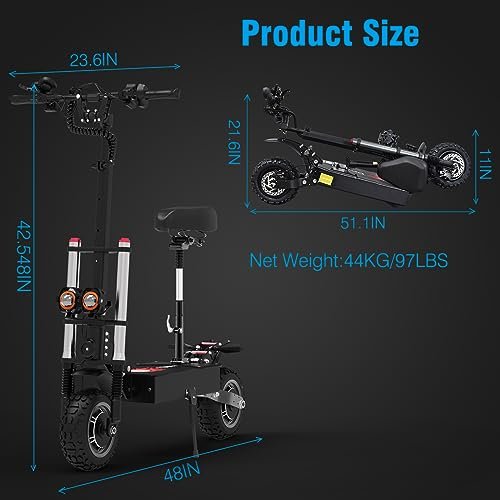 Electric Scooter Adults 50mph, 38.4Ah/28Ah Rechargeable Battery, 5600W Motor, 60/48 Miles Range 11IN Off Road Tire Folding E-Scooter with seat, Up to 50° Climbing Limit, 440LBS Max Load - Image 5