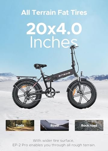 ENGWE EP-2 PRO 1000W Folding Electric Bicycle for Adults, 20″ 4.0 Fat Tire Dirt Bike with 48V 13AH Battery Up to 28MPH 75Miles, 7-Speed All Terrain Ebike for Mountain Beach Snow - Image 3