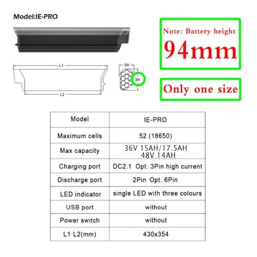 48V 14Ah Reention EEL Pro Electric Bike Battery with BMS Protection Board and 54.6V Charger Power 700w Input 110V-240V