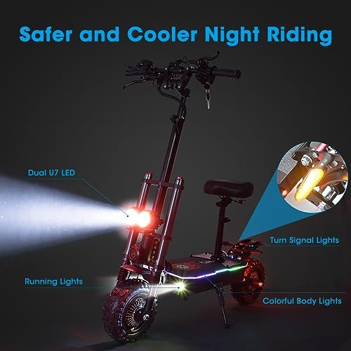 Electric Scooter Adults 50mph, 38.4Ah/28Ah Rechargeable Battery, 5600W Motor, 60/48 Miles Range 11IN Off Road Tire Folding E-Scooter with seat, Up to 50° Climbing Limit, 440LBS Max Load - Image 4