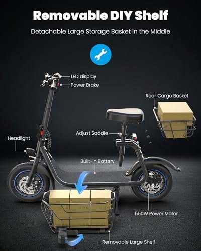 Electric Scooter with Seat for Adults, 550W Powerful Motor, 20-Mile Range, Speed up to 18.6MPH, Ample Storage for Pets & Cargo - Image 5
