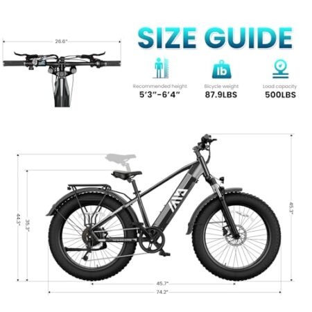 Electric Bike for Adults,Fat Tire Electric Bike,Mountain Ebike,Commuter Ebike,Peak 1300W,48V 15Ah Removable Battery, 60Miles Range 28Mph,7-Speed Gear Beach Electric Bike