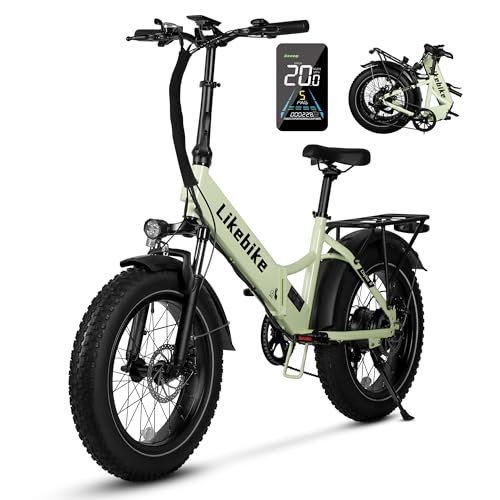 Fat Tire Folding Electric Bike, 48V & 10.4AH Lithium Removable Battery,Peak 720W Brushless Motor, 20Mph Electric Bicycles,7-Speed&Front Suspension,Step-Through ebike with Large LCD Display - Image 4
