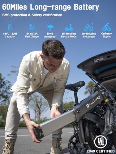 Electric Bike for Adults 1200W Peak Motor 30MPH 60 Miles 48V 15AH (720WH) Battery Folding Electric Bike 20 Inch Fat Tire Ebike Foldable Ebikes for Adults Electric Bicycle with UL 2849 Certified - Image 5