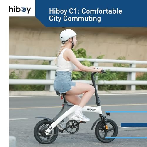 Hiboy C1 Electric Bike for Adults, Max 20MPH Speed & 43.5 Miles Range(PAS), 500W Peak Motor and Removable Battery, Front Suspension Electric Bicycle, 14″ Foldable ebike for Adults and Teens