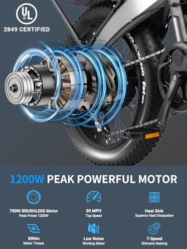 Electric Bike for Adults 1200W Peak Motor 30MPH 60 Miles 48V 15AH (720WH) Battery Folding Electric Bike 20 Inch Fat Tire Ebike Foldable Ebikes for Adults Electric Bicycle with UL 2849 Certified - Image 3