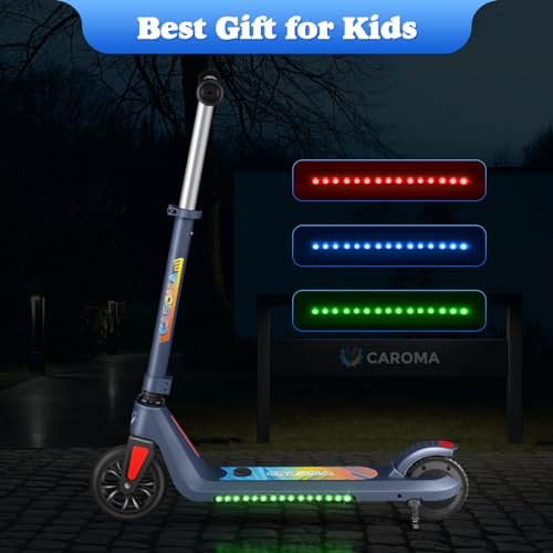 Caroma Electric Scooter for Kids Ages 6-14, 180W/150W Motor & 10 Mph, 80 Mins Ride Time, Adjustable Height & Speed, LED Display & Colorful Lights, Kids Electric Scooter, Best Gift for Boys and Girls