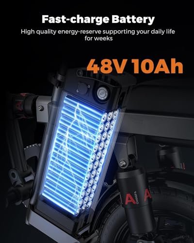 ENGWE T14 600W(Peak) Folding Electric Bike for Adults Teens – 48V10A Battery 14inch Fat Tires E-Bike Full Suspension 19.2MPH 25Miles Range, Compact Commuter Cruiser Ebike - Image 3