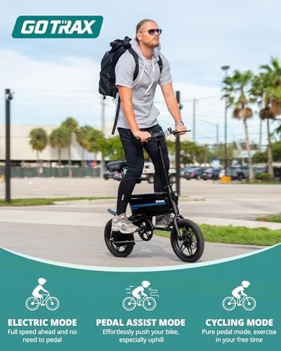 Gotrax Nano 14″ Electric Bike, Max Range 25Miles(Pedal-Assist)&Max Speed 15.5Mph, 250W Folding E-Bike with Removable Battery, Adjustable Seat & Dual Mudguards, Commuter Electric Bicycle for Ages 13+