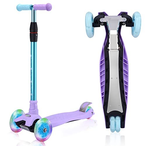 3 Wheel Scooter for Kids Ages 6-12,Kids Scooter with Light Up Wheels, Sturdy Deck Design, and 4 Height Adjustable Suitable for Kids Ages 3-12