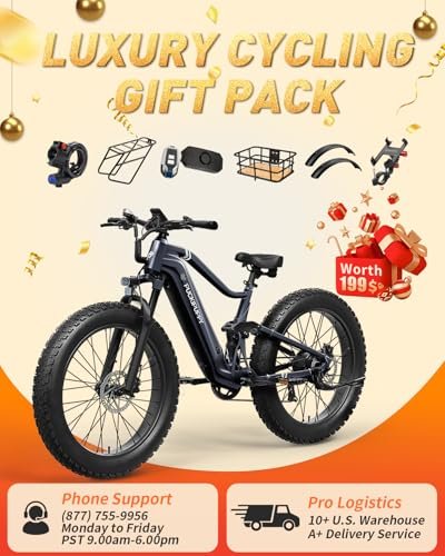 Boxer Electric Bike for Adults 960W, 48V 20AH Battery Ebike, Full Suspension 26″ Fat Tire E Bike, 28MPH 80Miles Range Mountain Electric Bicycle, 7 Speed Hydraulic Disc Brakes