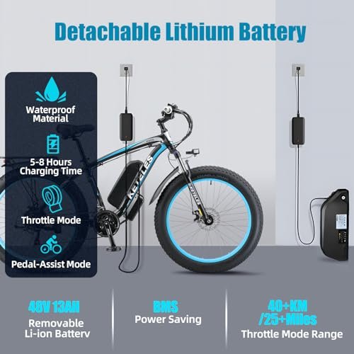 1000W Electric Bike for Adults, 28 MPH Ebikes 48V 13AH Removable Lithium Battery Electric Mountain Bike - Image 3