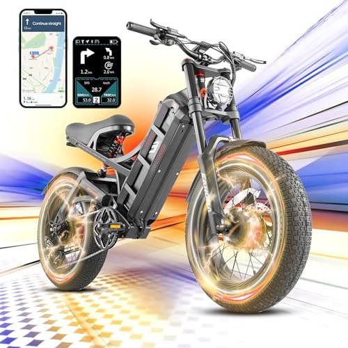 eAhora Romeo Ⅱ 2500W 60AH Electric Bike 52V 120+Miles Long Range Ebike Air Full Suspension Electric Mountain Bike 20 * 5.0″ Fat Tire E Bike with APP Control - Image 6
