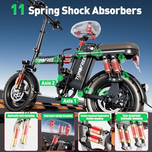 Electric Bike, 25MPH/30MPH 1000W/1200W Electric Bike for Adults, Up to 45Miles Adult Electric Bicycles with 2 Seats, 14”/16” Tire Folding Ebike for Commuter with Full Shock Absorption System - Image 5