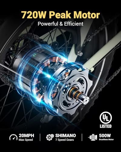 Fat Tire Folding Electric Bike, 48V & 10.4AH Lithium Removable Battery,Peak 720W Brushless Motor, 20Mph Electric Bicycles,7-Speed&Front Suspension,Step-Through ebike with Large LCD Display - Image 6