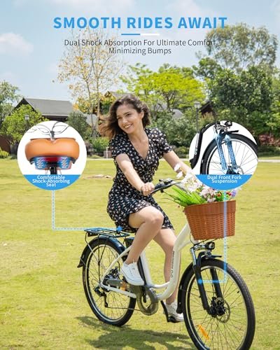 Electric Bike for Adults, 350W(Peak 500W), Up to 45 Miles, Removable Battery, 26″ Commuter Electric Bicycle, Rear Rack, Bike Basket, Certified to UL Standard 2849 - Image 4