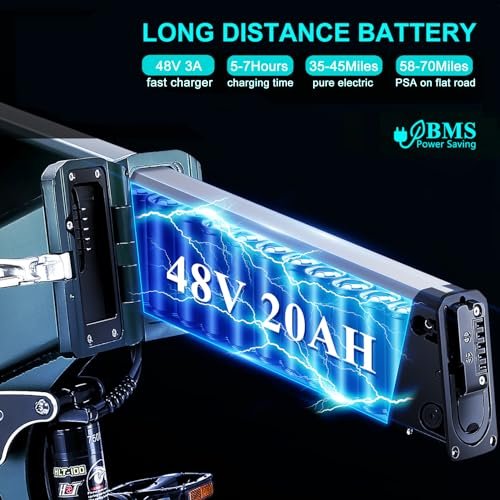 Electric Bike 30MPH Fold Ebike – 48V 20AH 1000W Electric Bicycle Mountain E Bike Motor,70 Miles Long Range 26 * 4 inch Fat Tire e Bike with Dual Suspension - Image 6