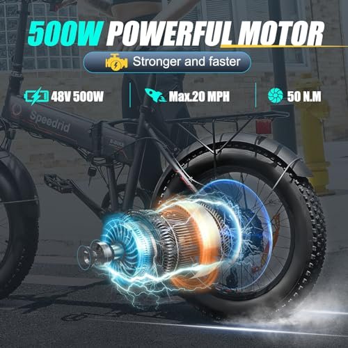 ANCHEER Folding Electric Bike for Adults, Electric Bicycle with 500W Brushless Motor(Peak 800W), 48V/499Wh Hidden Battery, Up to 55 Miles, 20″*4.0 Fat Tire Ebike, 7 Speed Gear - Image 3